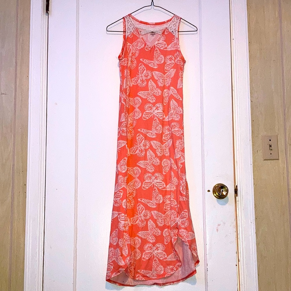 Pink and white butterfly print dress
